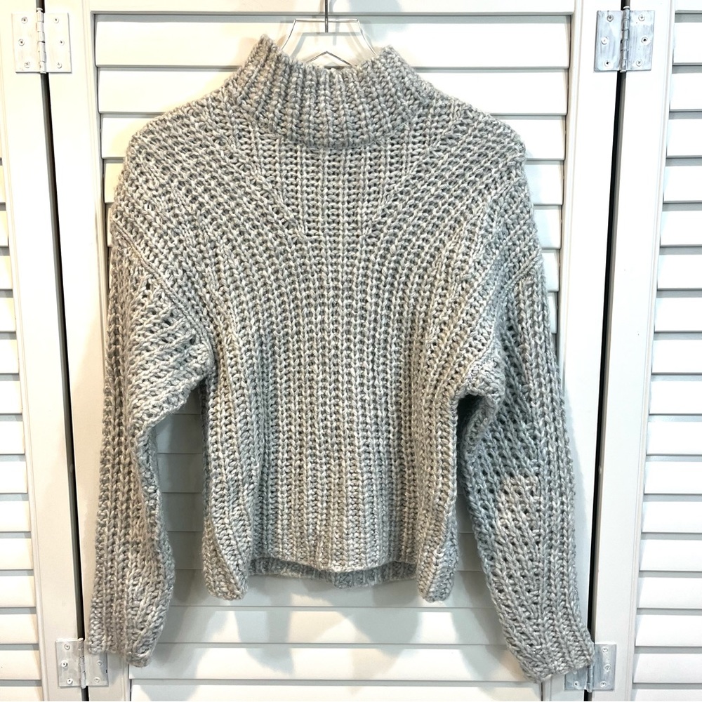 Express Gray and Silver Metallic Mock Neck Sweater